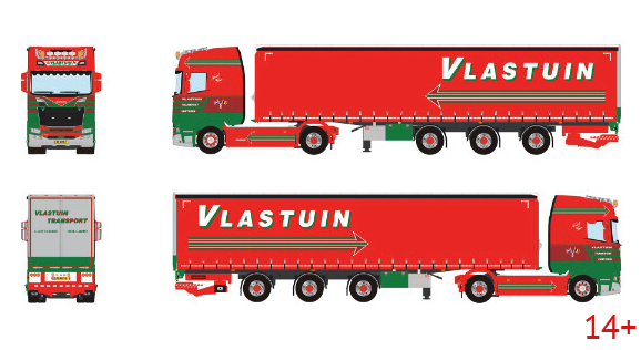 01-5570 Масштабная модель Тентованный прицеп SCANIA S HIGHLINE CS20H 4X2 в масштабе 1 50