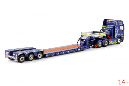 01-4583 Масштабная модель Низкорамный трал SCANIA R HIGHLINE CR20H 6X4 в масштабе 1 50