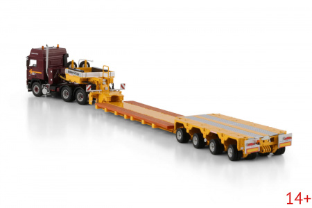 01-4799 Масштабная модель Низкорамный трал VOLVO F16 GLOBETROTTER 6X4 SCHEUERLE INTERCOMBI - 4 ОСИ в масштабе 1 50