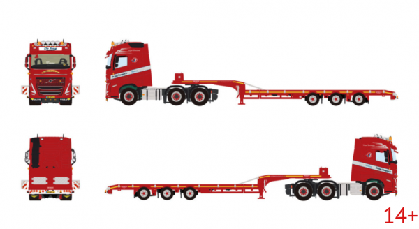 01-5493 Масштабная модель Низкорамный трал VOLVO FH5 GLOBETROTTER 6X2 в масштабе 1 50