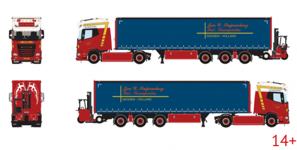 01-5516 Масштабная модель Тентованный прицеп DAF XG+ 4X2 в масштабе 1 50