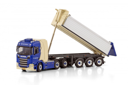 01-4160 Масштабная модель SCANIA R NORMAL CR20N 6X2 самосвальный прицеп - 3 осный в масштабе  1:50