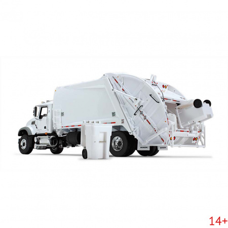 10-4213 Масштабная модель Мусоровоз Белый Mack Granite MP С Задней Загрузкой McNeilus И Мусорными Тележками сувенирная продукция в масштабе 1 34