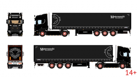 01-5543 Масштабная модель Тентованный прицеп SCANIA R HIGHLINE CR20H 4X2 в масштабе 1 50