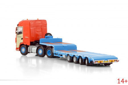 01-4407 Масштабная модель Низкорамный трал DAF XG 6X2 С ДВОЙНЫМ УПРАВЛЕНИЕМ - 4 ОСИ в масштабе 1:50