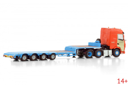 01-4407 Масштабная модель Низкорамный трал DAF XG 6X2 С ДВОЙНЫМ УПРАВЛЕНИЕМ - 4 ОСИ в масштабе 1:50
