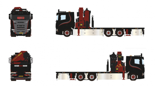 01-5274 Масштабный модель Манипулятор SCANIA R FLAT ROOF SLEEPER CAB RIGED FLATBED TRUCK 6X2 в масштабе 1 50