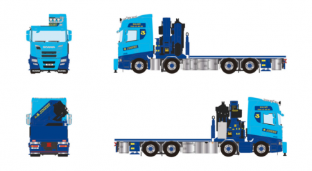 01-5400  Масштабная модель Манипулятор SCANIA R HIGHLINE CR20H RIGED FLATBED TRUCK 8X2 в масштабе 1 50