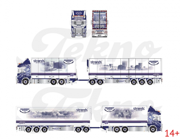 87628 Масштабная модель Рефрижераторный прицеп Malmbergs Scania Next Gen R-Serie в масштабе 1 50