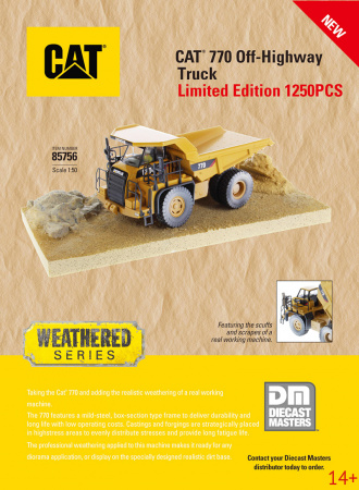 85756 Масштабная модель самосвала Cat 770 Weathered с атмосферными воздействиями "в работе"  в масштабе 1:50