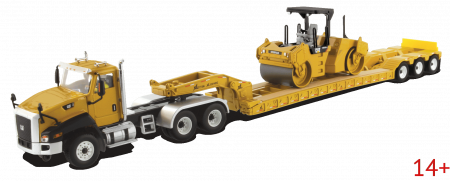 85601С Масштабная модель Cat CT660 тягач с XL120 низкорамным HDG полуприцепом и катком Cat CB-534D XW 1:50