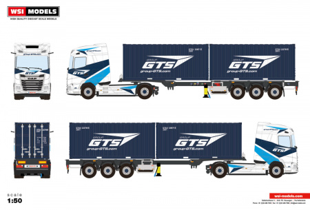 01-3922 Масштабная модель DAF XG 4X2 - 3 ОСНЫЙ + 2 КОНТЕЙНЕРНЫХ ПРИЦЕПА 20-ФУТОВЫХ в масштабе 1:50